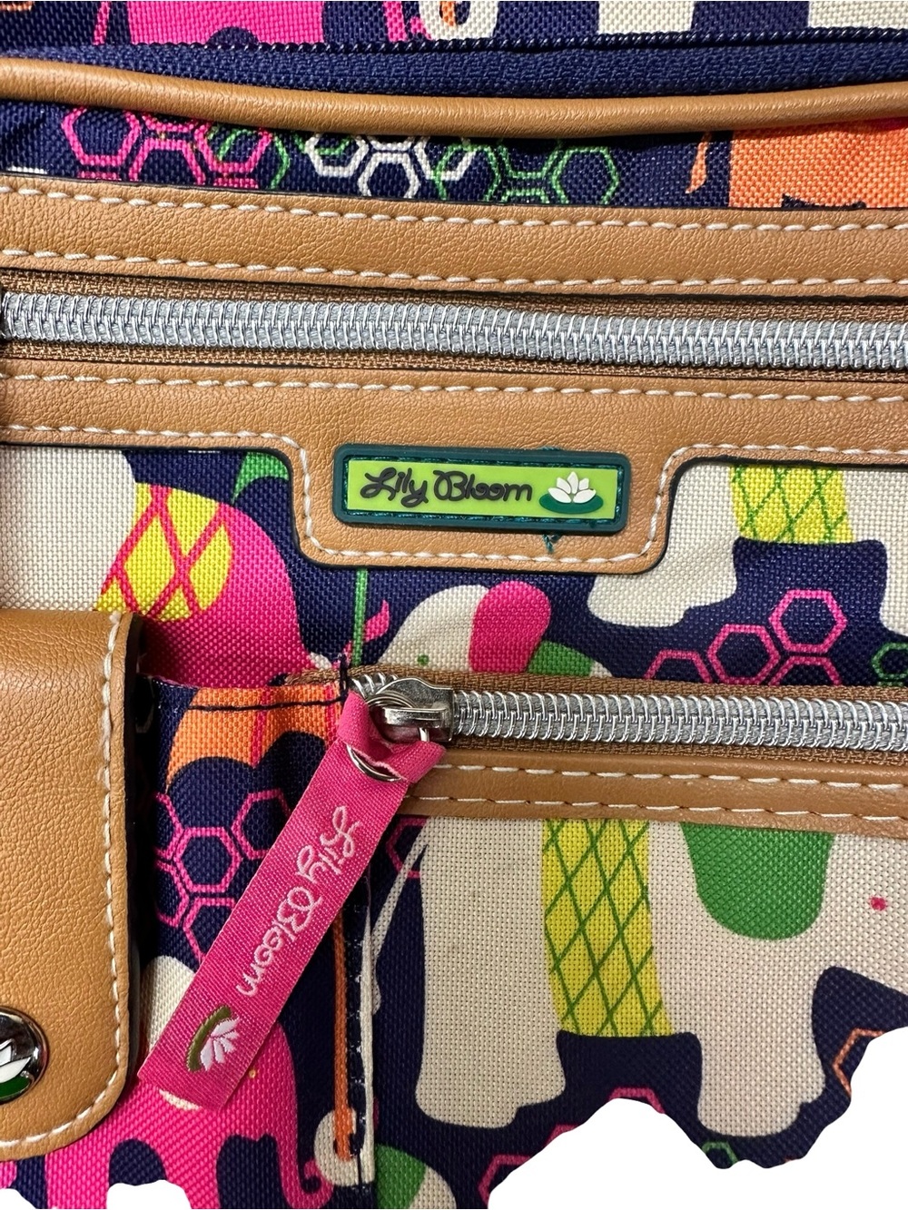 Lily Bloom Elephant Print Crossbody Bag Navy Multi Color Travel Purse - Picture 5 of 8